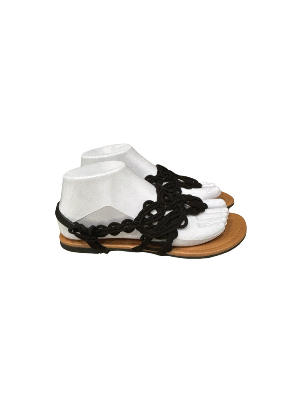 American Eagle Macrame Thong Sandals Boho Chic Minimalist Casual Black Size 6.5